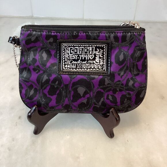 Coach Poppy Ocelot Leopard Lurex & Satin Wristlet Clutch - Picture 1 of 15